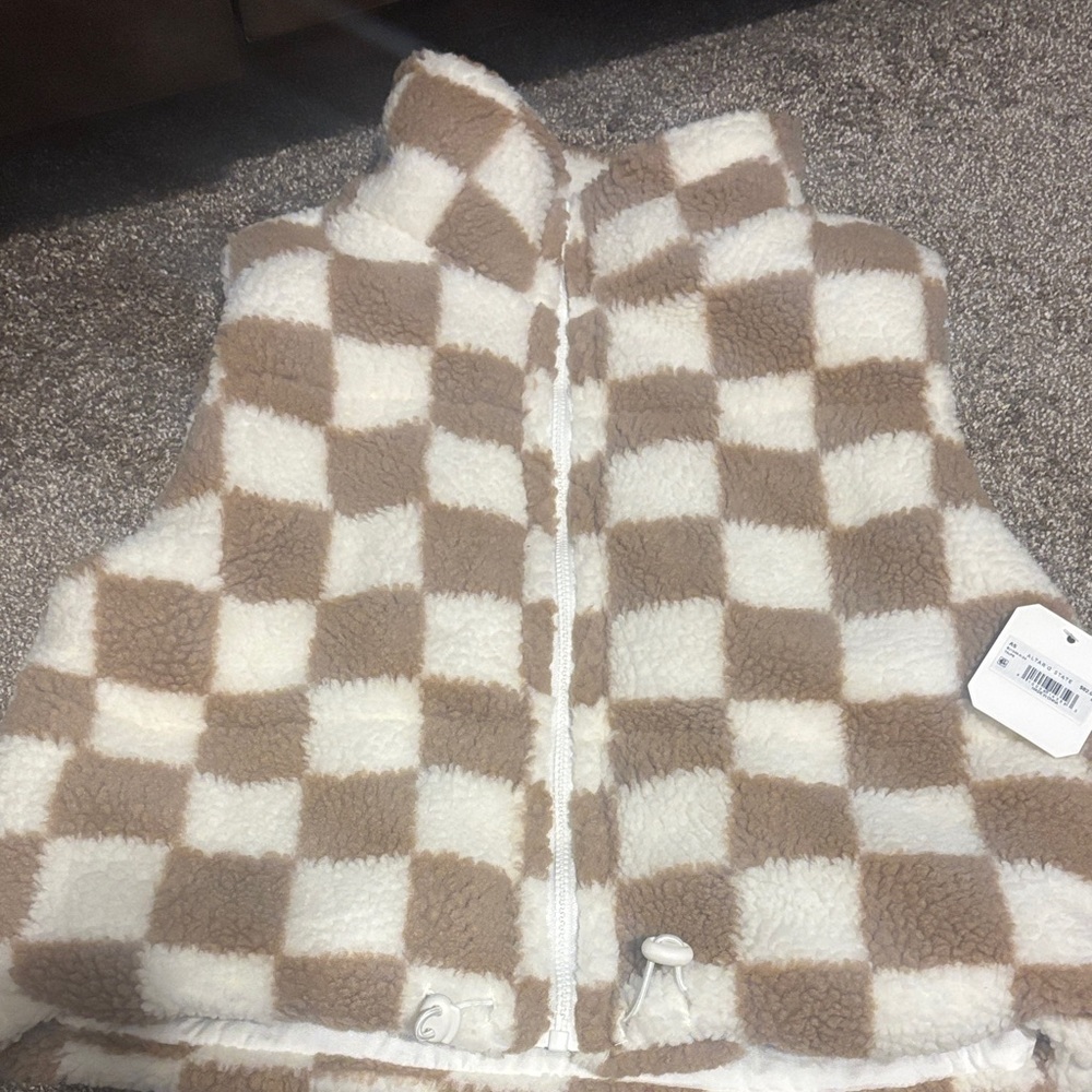 Altar'd State Cream and Tan Checkered Vest